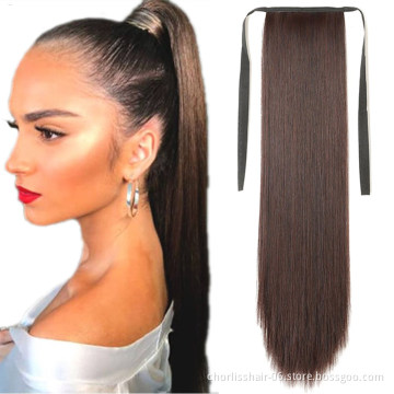 Wholesale 22'' Ombre Blonde Black Long Silky Straight Drawstring Ribbon Ponytail Synthetic Hair Ponytail Extension For Women